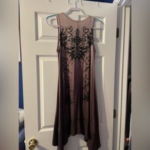 Sleeveless dress brown and black with rhinestone cross